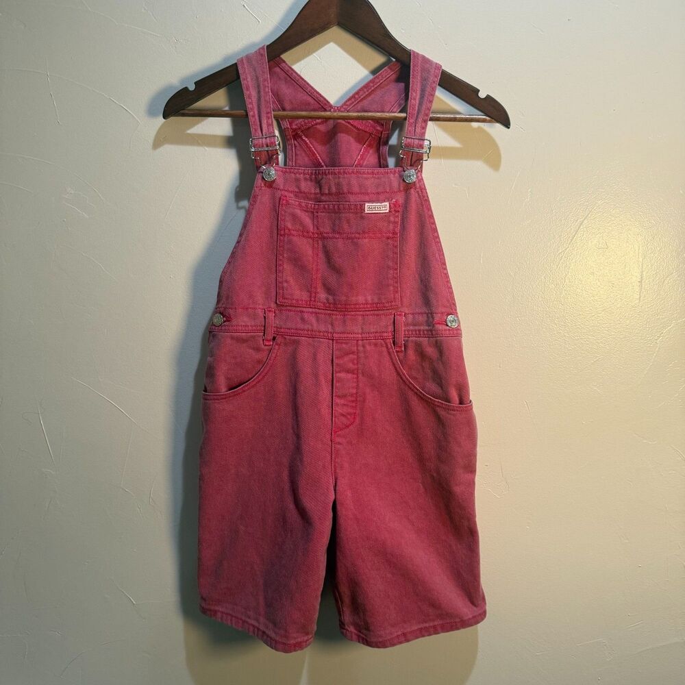 Guess Shortalls Overalls Faded Red Size 14 Kids Vintage Y2K 90's